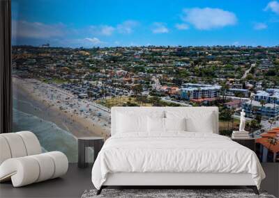 Aerial View of La Jolla Shores Beach with the Park and Homes up in the Hills Wall mural