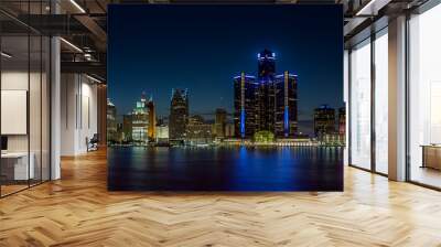 Detroit, Michigan skyline at night shot from Windsor, Ontario Wall mural