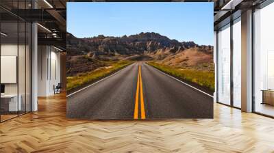 roadway through badlands national park Wall mural