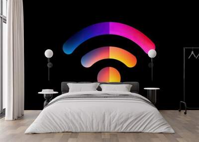 A digital Wi-Fi symbol rendered in bright, modern colors against a dark background, with room for text or tech-related messages. Wall mural