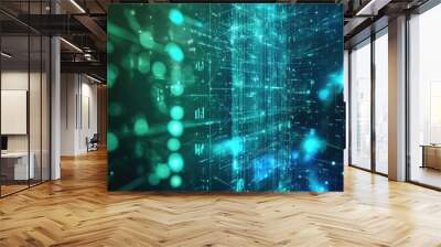 A futuristic, abstract background featuring glowing blue and green lines and shapes, representing advanced medical or scientific concepts. The design is sleek and high-tech Wall mural