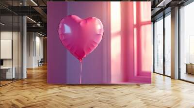 A pink heart-shaped balloon floating in a room filled with love and celebration. Wall mural