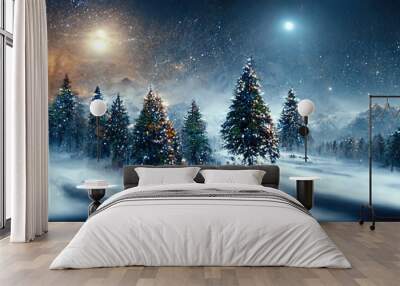 Winter landscape with snow Wall mural