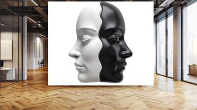 Psychology and bipolar disorder. Head with black and white face with multiple personality disorder and emotional mood swings Wall mural