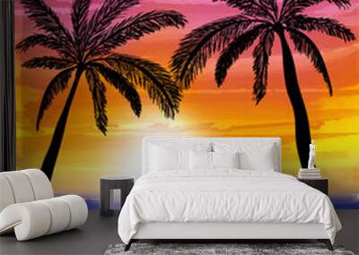 Palms on the sunset Wall mural