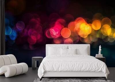 Bright colorful bokeh effect on black background for overlay on photo Wall mural