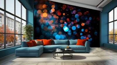 Bright colorful bokeh effect on black background for overlay on photo Wall mural