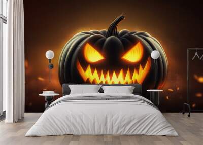 Halloween themed pumpkin with scary lighting face on beautiful background Wall mural