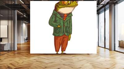 The Expert, isolated vector illustration. Calm trendy dressed anthropomorphic frog wearing spectacles with his hand in the jacket's pocket. Humanized toad. An animal character with a human body. Wall mural