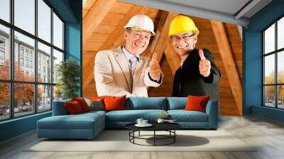 architekt und bauingenieur mit daumen hoch Wall mural