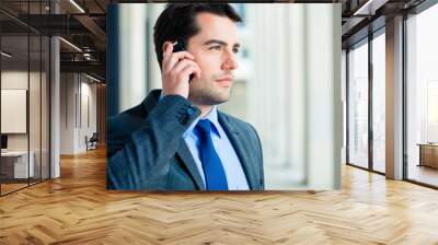 Confident businessman outdoor using phone Wall mural