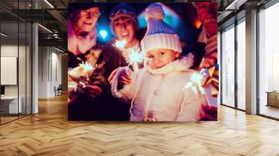 Family visiting the Christmas market Wall mural