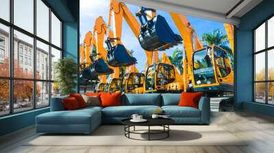 shovel excavator on asian rental company site Wall mural