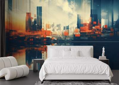 Abstract orange and dark blue background, corporate modern, attractive background Wall mural