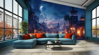 Arabian night, city in the desert, oasis, beautiful world environment Wall mural