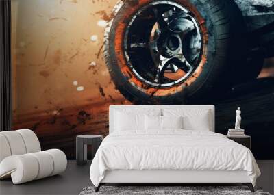 Motor sport background, modern dynamic tyrres explosion on the road Wall mural