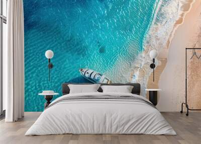 Top view beach holiday, yacht, , paradise background, blue water holiday spot Wall mural