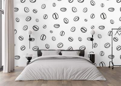 Vector seamless light backround (pattern) with line coffee beans Wall mural