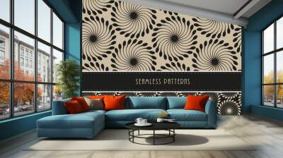 2 dandelion seeds flowers seamless patterns in black and beige Wall mural