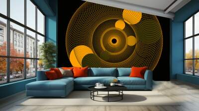 abstract illustration of orbital trajectories in gold Wall mural