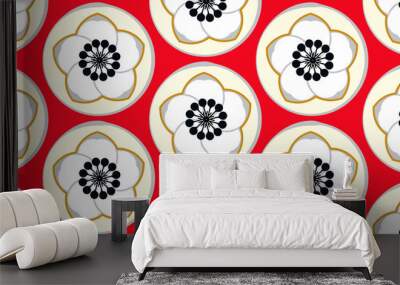 cherry flowers japanese style pattern red ivory Wall mural