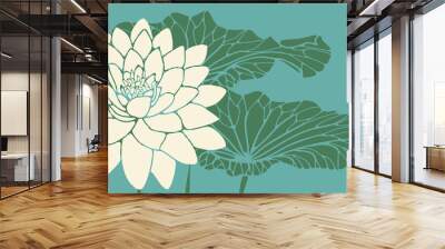 lotus flower with leaves card in green shades Wall mural