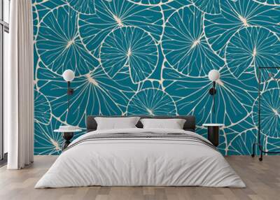 waterlilies leaves seamless tile in blue ivory shades Wall mural