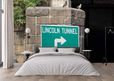 Lincoln Tunnel Entrance Sign from New Jersey Directing to New York City During Daytime Wall mural