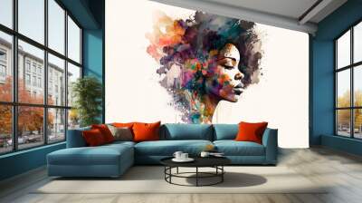 AI generated: drawing girl afro american boho abstract style Wall mural