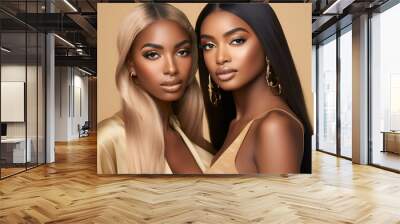 2 beautiful black women close up Wall mural