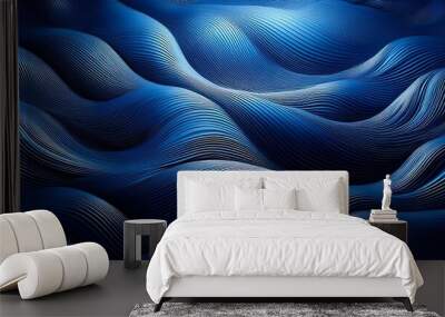 Abstract dark blue wave pattern background with curved lines. 3D Rendering Wall mural