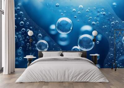 Bubbles of oxygen under water. Water blue structure. Macro.
 Wall mural