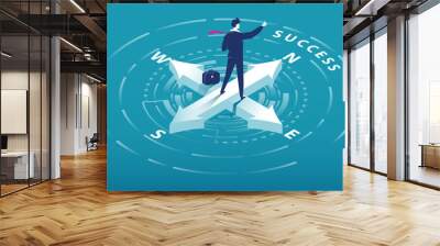 Isometric arrow of compass with businessman pointing to success slogan. Business vector concept illustration Wall mural