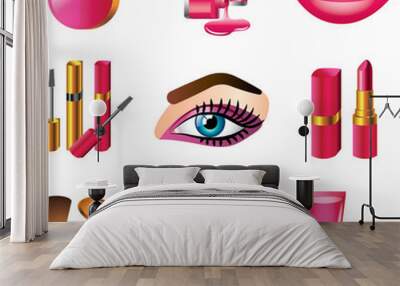 cosmetics and make up detailed vector icons set Wall mural