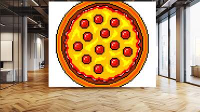 Pixel pizza top view detailed illustration isolated vector Wall mural