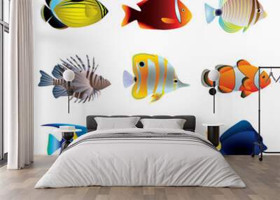 Tropical fishes vector set Wall mural