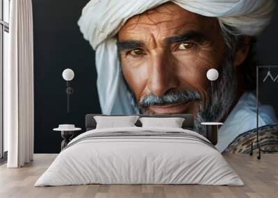 Close-up portrait of a middle aged man of Middle Eastern descent, studio photo, against a sleek gray studio backdrop Wall mural