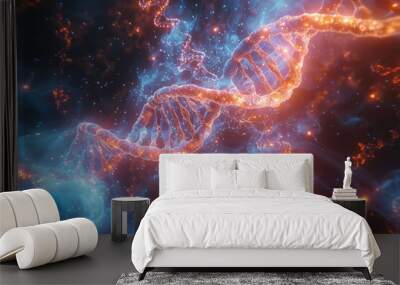 DNA Helix in Space with Glowing Effects  Wall mural