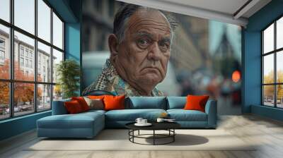 Elderly Man in Urban Street at Dusk Wall mural