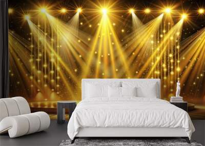 Golden Stage with Spotlight and Glitter, Stage Design, Award Ceremony, Lighting Effect Wall mural