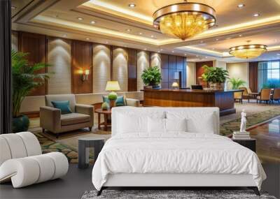 Luxurious Hotel Lobby Interior with Chandelier and Seating Area, hotel lobby, interior design, luxury Wall mural