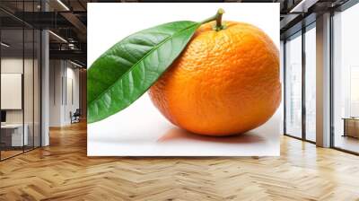 Single Orange with Leaf, Closeup, Isolated, White Background, Citrus Fruit, Healthy Eating, Food Photography Wall mural