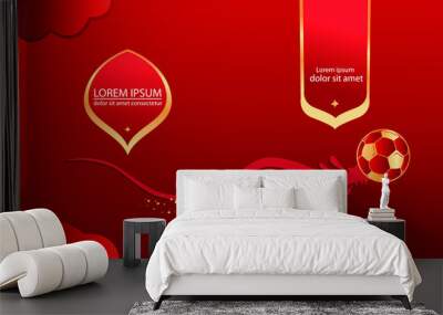 Banner, flying ball, design elements on red background, vector Wall mural