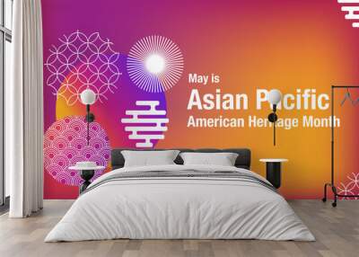 May Asian American and Pacific Islander Heritage Month. Illustration with text, Chinese pattern. Asia Pacific American Heritage Month, Vector Wall mural