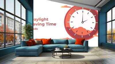 Set the clock to daylight saving time ends. Vector illustration with message Wall mural