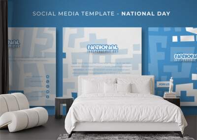 Set of social media post template with blue white abstract maze background for national day campaign Wall mural