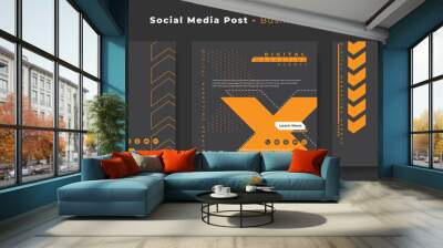 Social media post template with black and orange active background for digital advertising design Wall mural