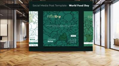 Social media post template with hand drawn of fruit background for world food day campaign design Wall mural