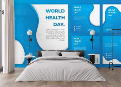 World health day design with Social media post template. set of social media post template with sporty blue design. Wall mural