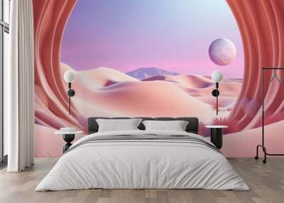 3d render Surreal pastel landscape background. Generative ai Wall mural